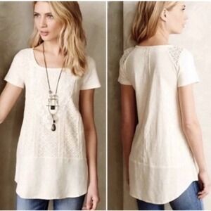 Meadow Rue Anthropologie Laurel Lace Tunic Blouse Women's XS Cream Crochet Boho